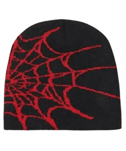 spider web beanie red black