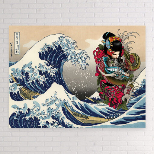 Japanese Hokusai wave pattern painting